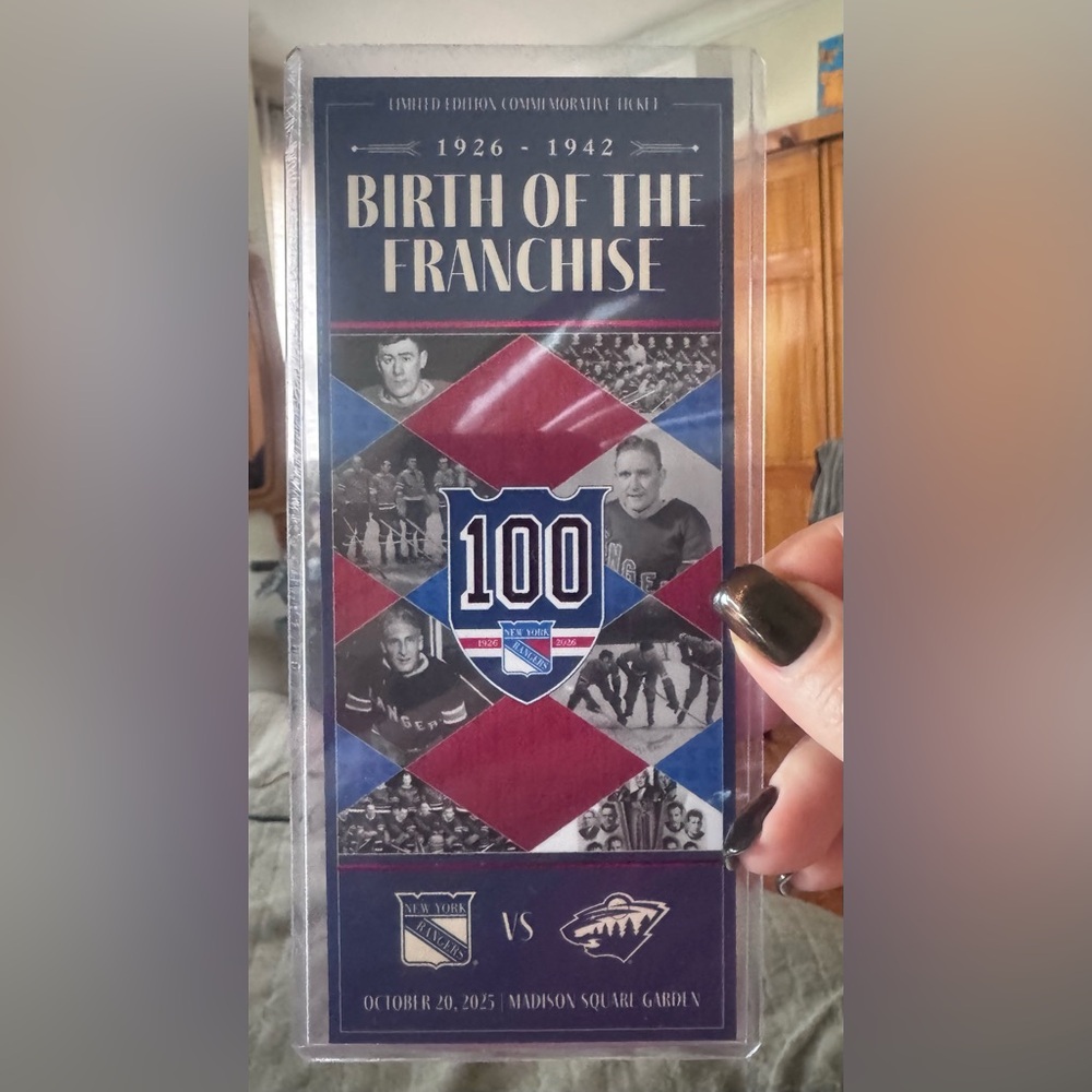 New York Rangers 100 Year Centennial Birth Of A Franchise Night Ticket